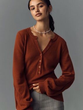 Anthropologie Cashmere Blend Henley Fitted Sweater